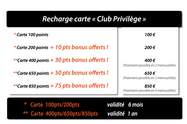 Recharge carte club privilege